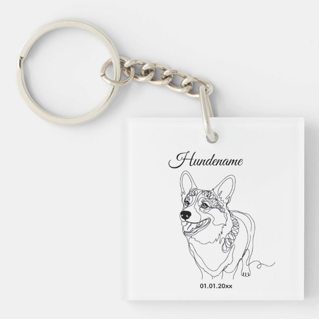 Corgi Line Art personalized dog Schlüsselanhänger (Vorderseite)