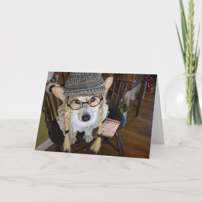 Corgi-Little Girl mit Hinweis für Santa Karte (Vorderseite)