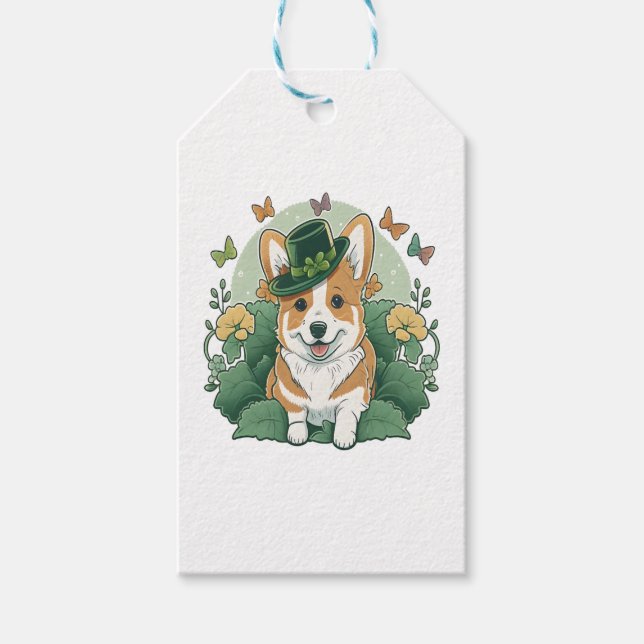 Corgi Lover Kleeblatt Happy St Patricks Day Geschenkanhänger (Vorderseite)