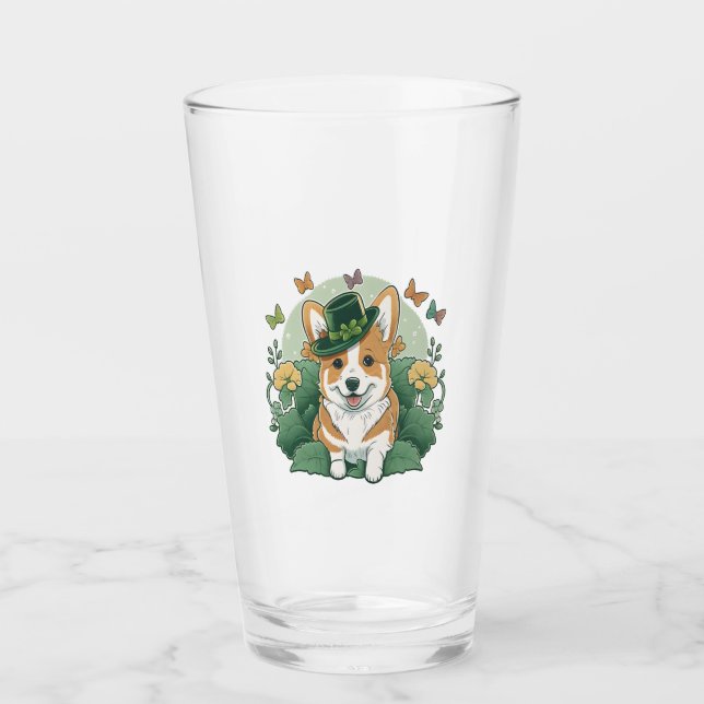 Corgi Lover Kleeblatt Happy St Patricks Day Glas (Vorderseite)