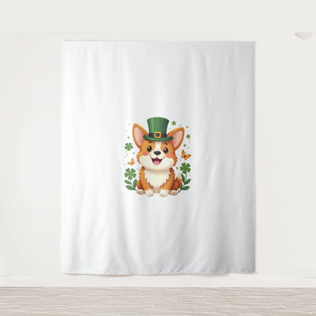 Corgi Lover Kleeblatt Happy St Patricks Day Wandteppich (Vorderseite)
