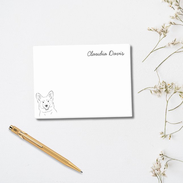 Corgi Lover Simple Dog Black & White Personalisier Post-it Klebezettel (Corgi Lover Simple Dog Black & White Personalized Post-it Notes)