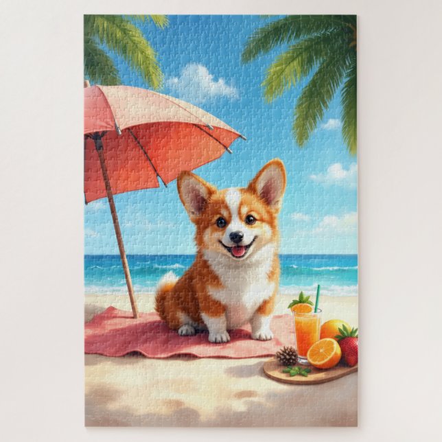 Corgi Luxus-Strandentspannungsszene Puzzle (Vertikal)