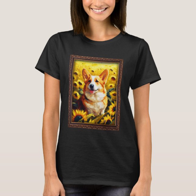 Corgi Malerei Sonnenblumen Blume Mama Frauen Blume T-Shirt (Vorderseite)