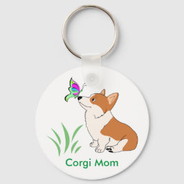 Corgi-Mama mit Butterfly Schlüsselanhänger