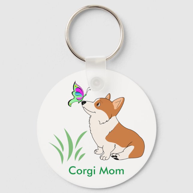 Corgi-Mama mit Butterfly Schlüsselanhänger (Vorderseite)