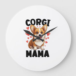 Corgi-Mama - Niedliche Corgi-Mama Große Wanduhr
