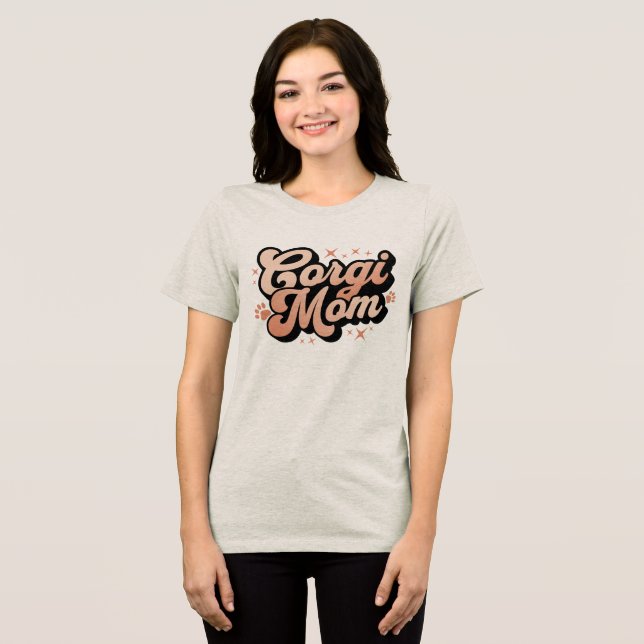 Corgi-Mama Retro-Typografie Tri-Blend Shirt (Vorderseite voll)