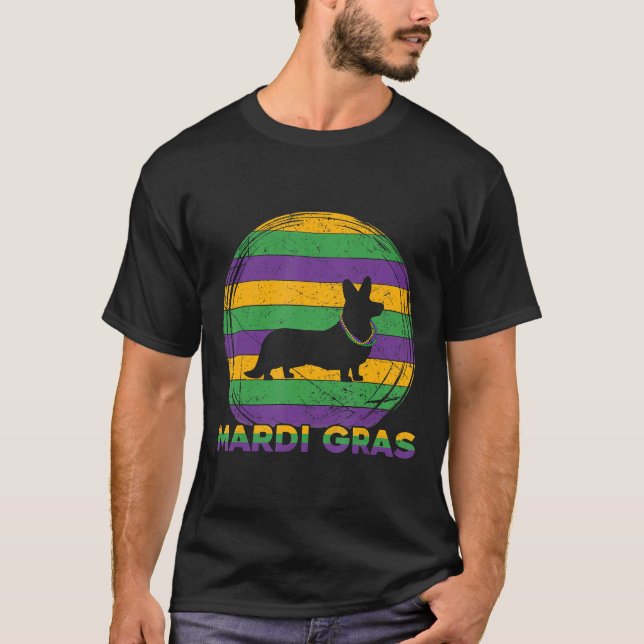 Corgi Mardi Gras Perlen Hund T-Shirt (Vorderseite)