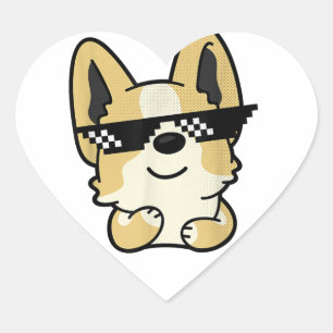 Corgi Meme Pixel Sonnenbrille Niedlicher Hund Herz-Aufkleber