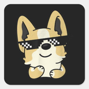 Corgi Meme Pixel Sonnenbrille Niedlicher Hund Quadratischer Aufkleber