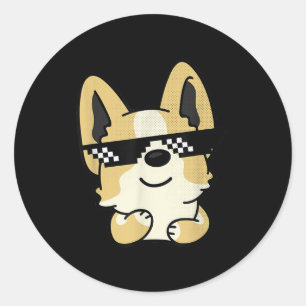 Corgi Meme Pixel Sonnenbrille Niedlicher Hund Runder Aufkleber