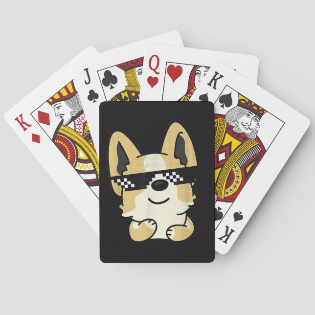 Corgi Meme Pixel Sonnenbrille Niedlicher Hund Spielkarten (Rückseite)