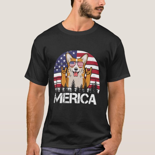 Corgi Merica 4. Juli Hundeshirt Funny Patriotic T-Shirt (Vorderseite)