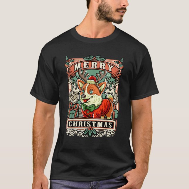 Corgi Merry Bright Weihnachtsmann Claus Dog T-Shirt (Vorderseite)