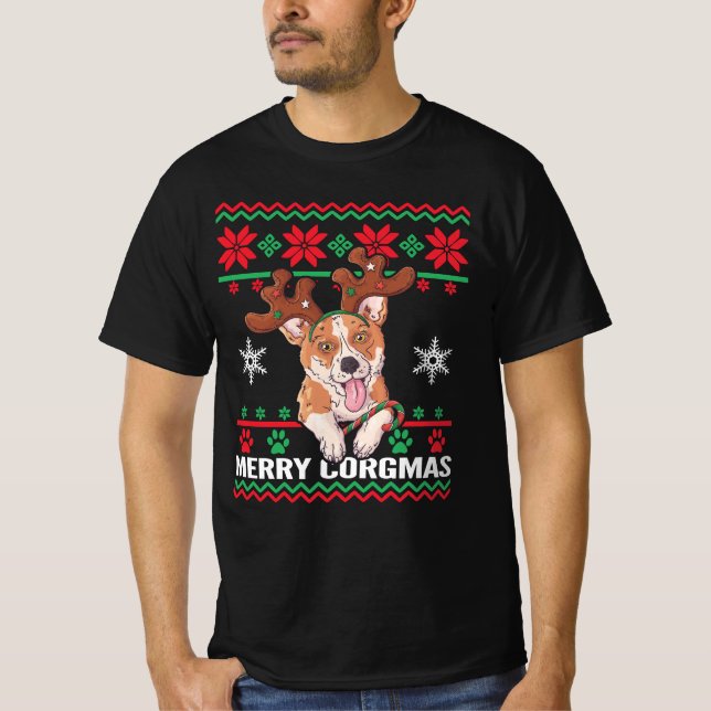 Corgi Merry Corgmas Ugly Christmas T-Shirt (Vorderseite)