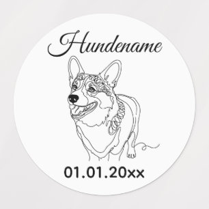 Corgi Minimalist Line Art personalized dog brand Etiketten