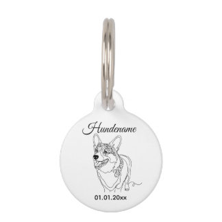 Corgi Minimalist Line Art Personalized Dog Tag Haustiermarke