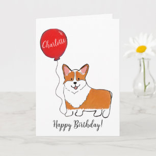 Corgi mit Ballon Geburtstagskarte Karte