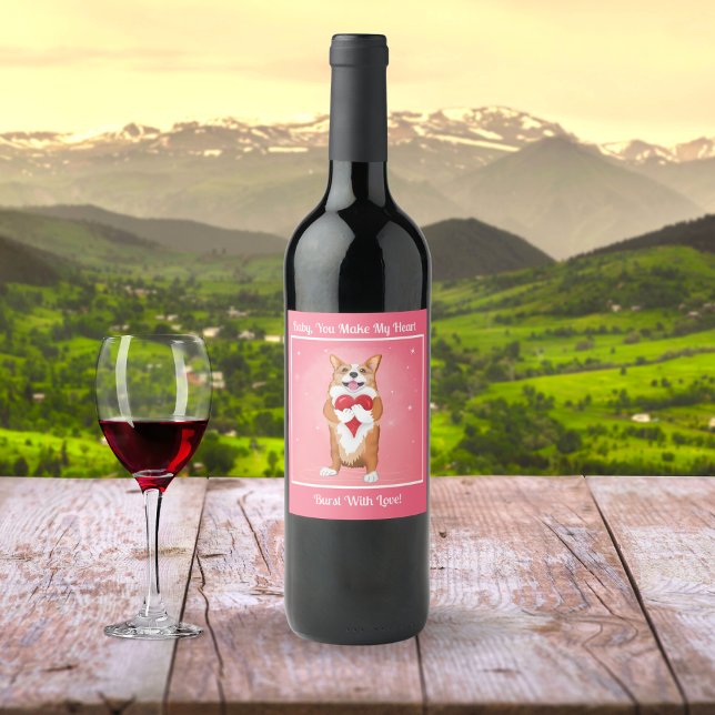 Corgi mit einem Herzetikett Weinetikett (Von Creator hochgeladen)