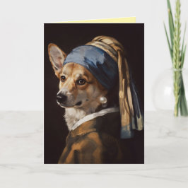 Corgi mit einer Perlenohrring-Grußkarte Karte