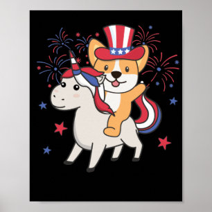 Corgi mit Einhorn für den Amerikanische Unabhängig Poster
