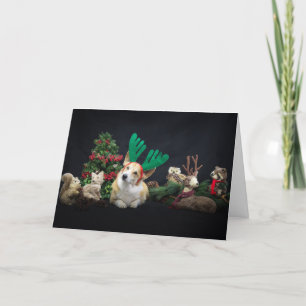 Corgi mit Geweih und Waldtieren Weihnachten Karte