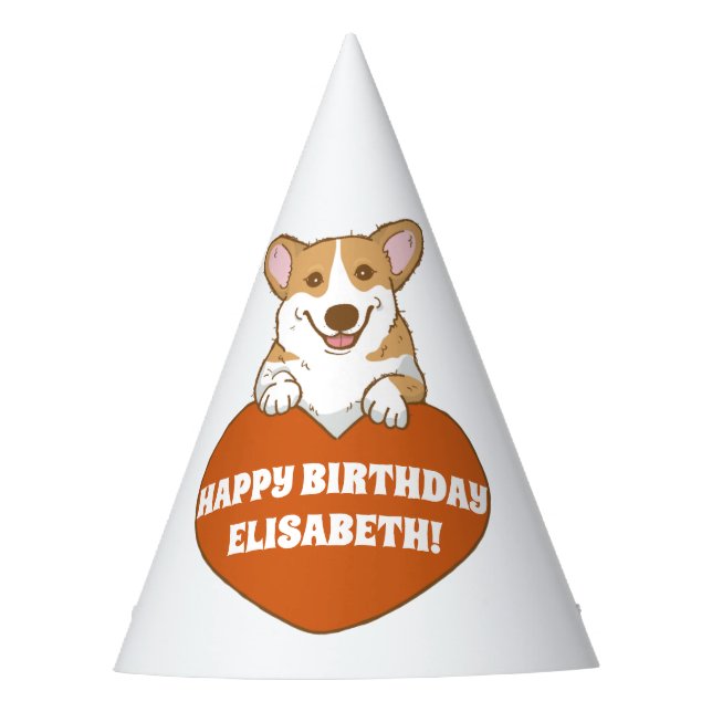 Corgi mit Herz Niedlich Personalisiert Partyhütchen (Vorderseite)