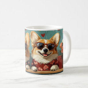 Corgi mit Herz Rosen Valentinstag Kaffeetasse