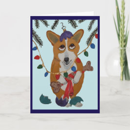 Corgi mit kaputten Weihnachtsbaumkugeln Karte