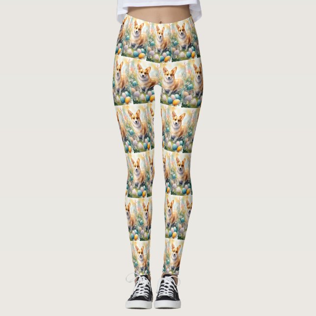 Corgi mit Ostereier Urlaub Leggings (Vorderseite)
