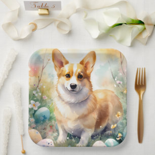 Corgi mit Ostereier Urlaub Pappteller