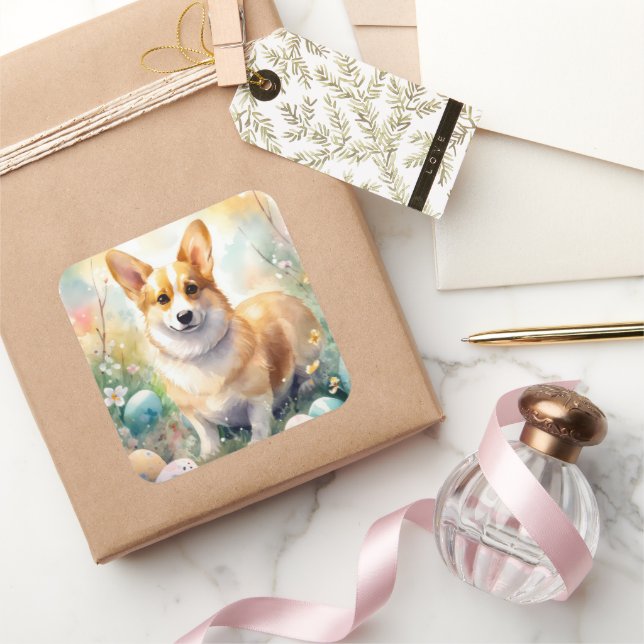 Corgi mit Ostereier Urlaub Quadratischer Aufkleber (Schenken)