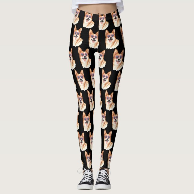 Corgi mit rosa Sonnenbrille Leggings (Vorderseite)