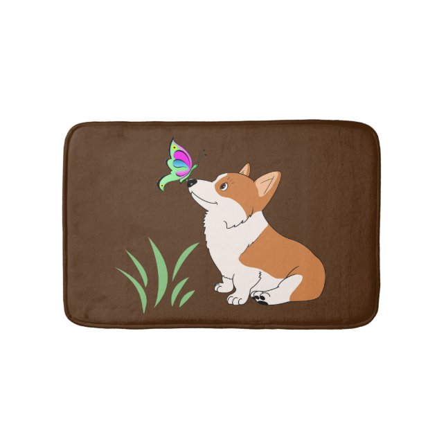 Corgi mit Schmetterling Badematte (Vorderseite)