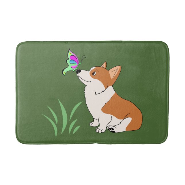 Corgi mit Schmetterling Badematte (Vorderseite)