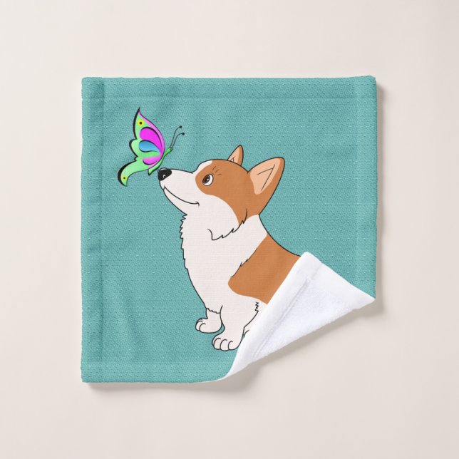 Corgi mit Schmetterling Waschlappen (Waschlappen)
