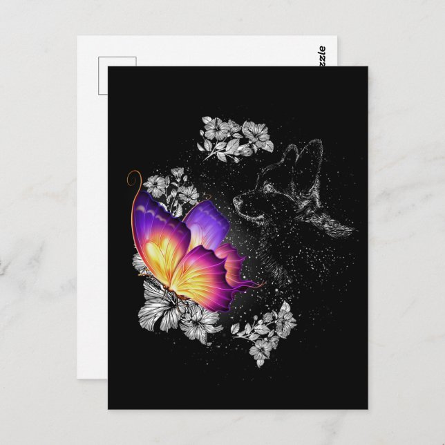 Corgi mit Schmetterlingshund am Paradies Postkarte (Vorne/Hinten)