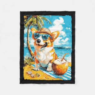 Corgi mit Sonnenbrille Coco Tropischer Hund Sommer Fleecedecke