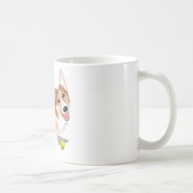Corgi mit Tennisball Kaffeetasse (Rechts)
