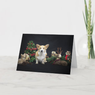 Corgi mit Weihnachts-Waldtieren Karte