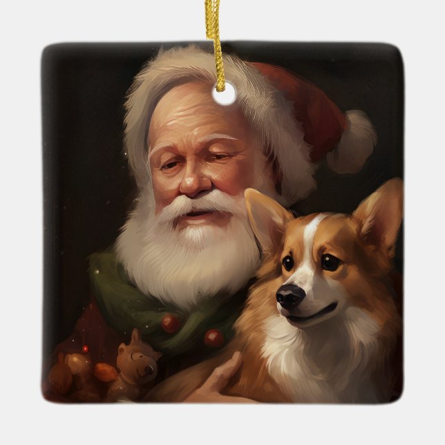 Corgi mit Weihnachtsfeiern Keramikornament (Vorderseite)