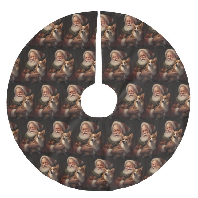 Corgi mit Weihnachtsfeiern Polyester Weihnachtsbaumdecke (Vorderseite)