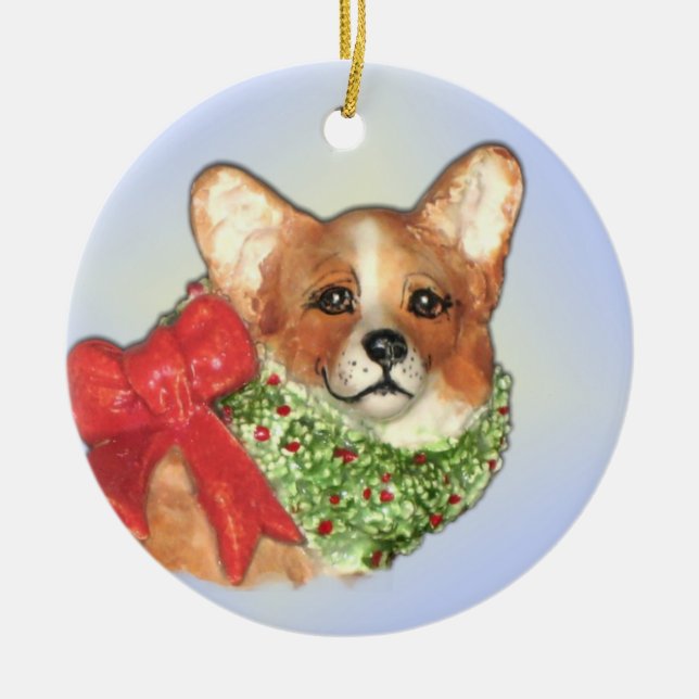 Corgi mit winden Verzierung Keramik Ornament (Vorne)