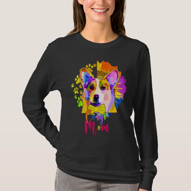 Corgi Mom Cute Colourful Dog Sunflower  Mother's D T-Shirt (Vorderseite)