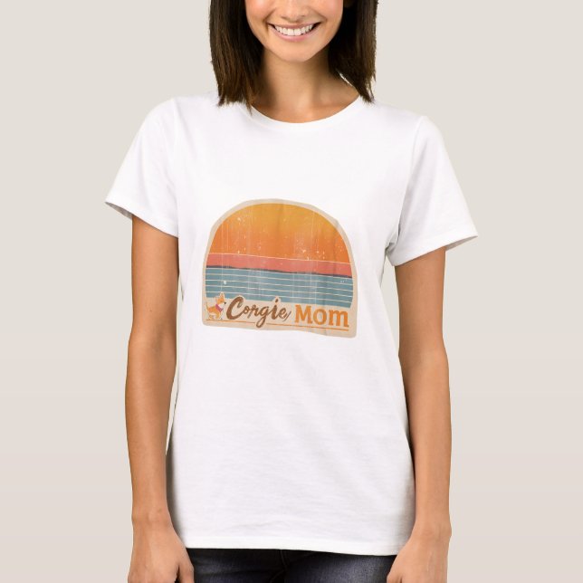 Corgi Mom Retro 70s Sunset Tee (Vorderseite)
