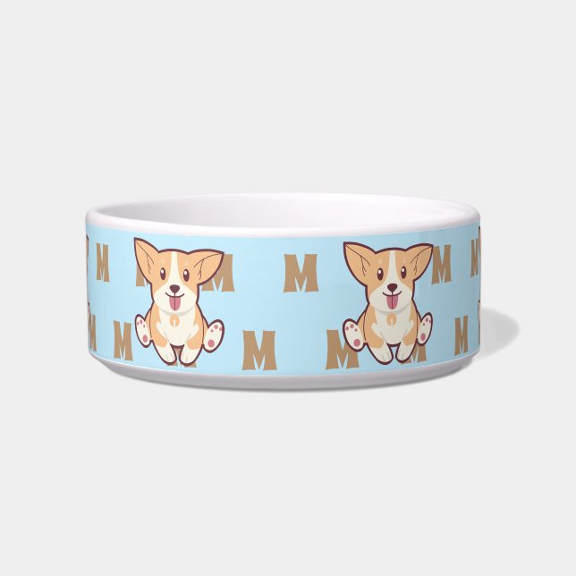 Corgi Monogramm Muster blaue Tasse Napf (Vorderseite)