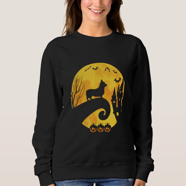 Corgi Moon Silhouette Witziges Halloween Beängstig Sweatshirt (Vorderseite)