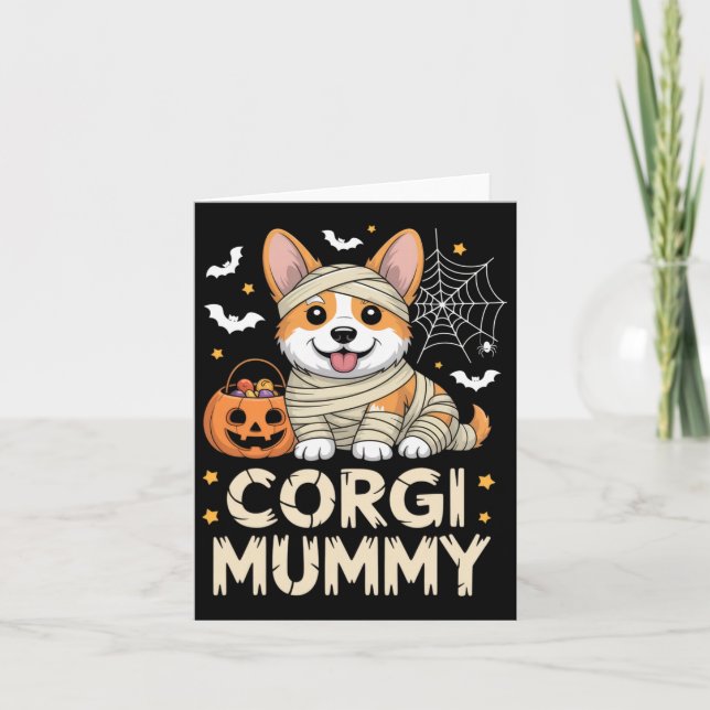 Corgi Mummy Funny Halloween Hund Lover Kostüm für Karte (Vorderseite)