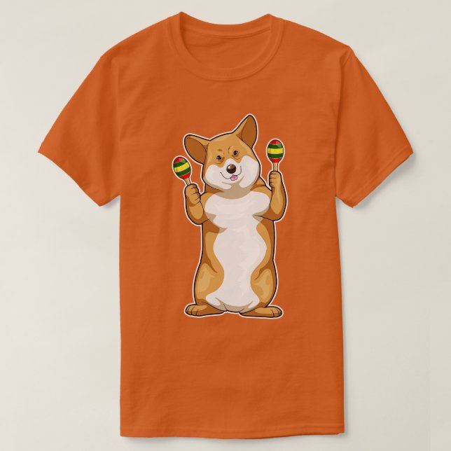 Corgi Musician Maracas Music T-Shirt (Design vorne)